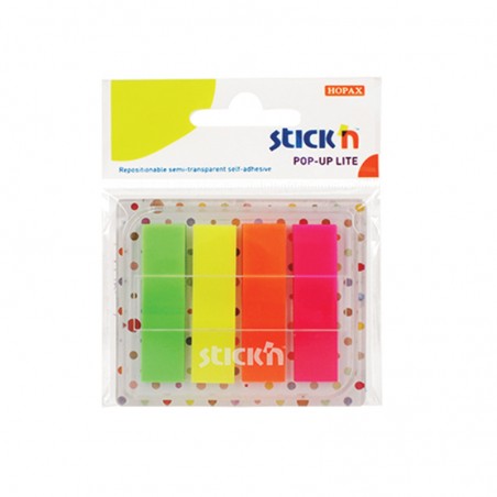 Zakładki indeksujące samoprzylepne 45x12 w podajniku neon 4 kol.