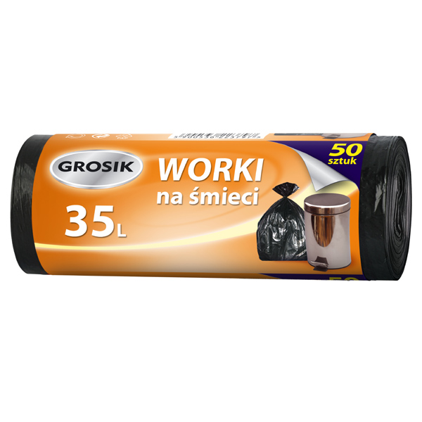 Worki na śmieci 35l 15szt HD z taśmą Grosik
