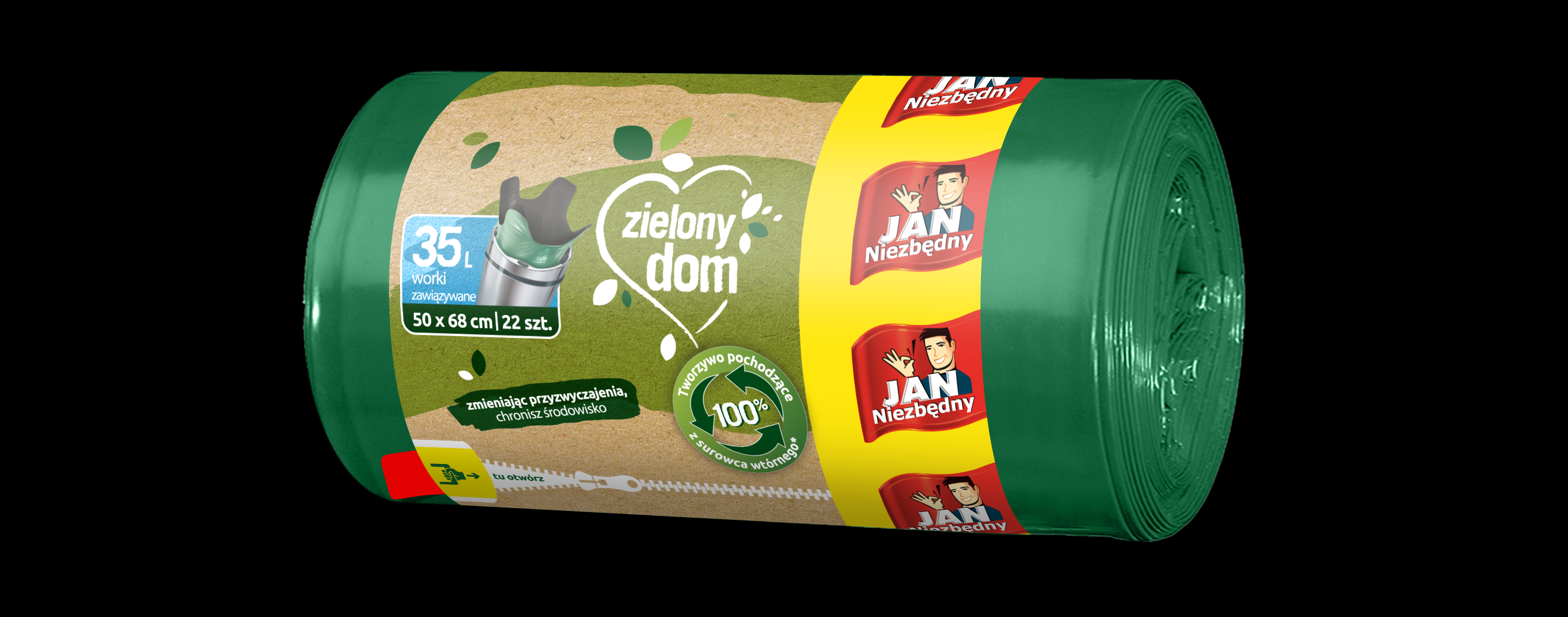 Worki na śmieci Zielony dom 35l 22szt. wiązane zielone Jan Niezbędny