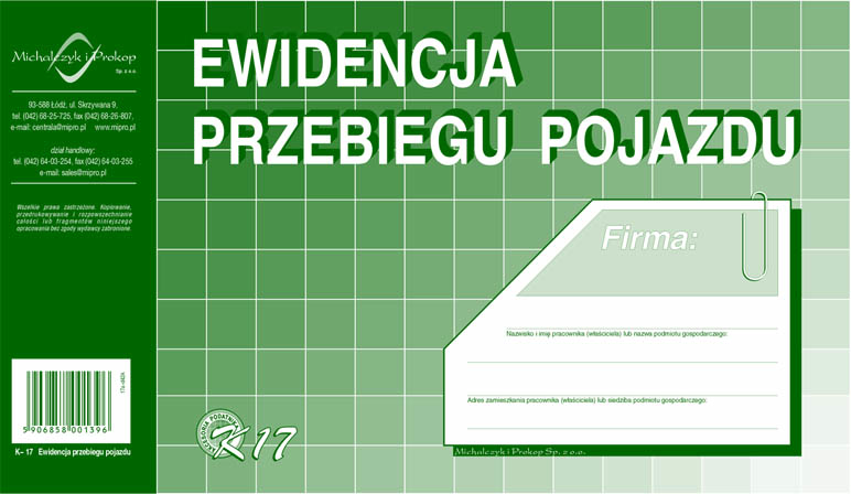 Ewidencja przebiegu pojazdu MiP K17 A5