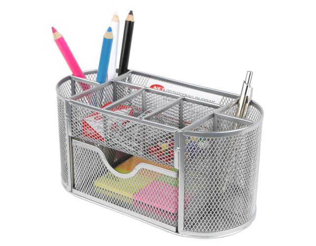 Przybornik biurkowy siatkowy wielofunkcyjny srebrny