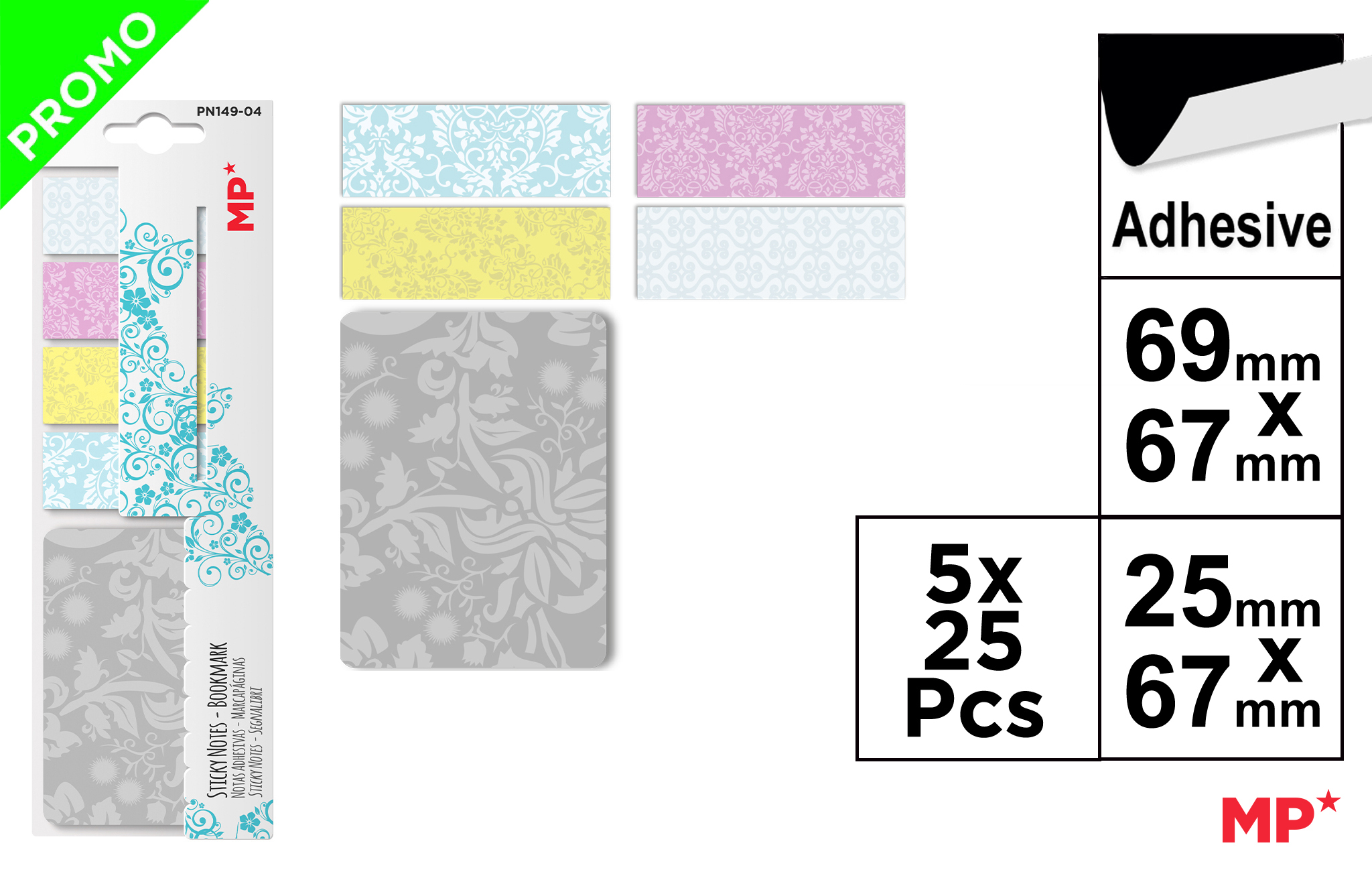 Karteczki samoprzylepne indeksujące Pastel 5x25szt PN149-04 MP