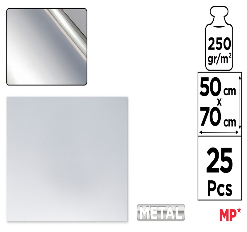 Brystol metaliczny 50x70cm 250g srebrny PN262 MP