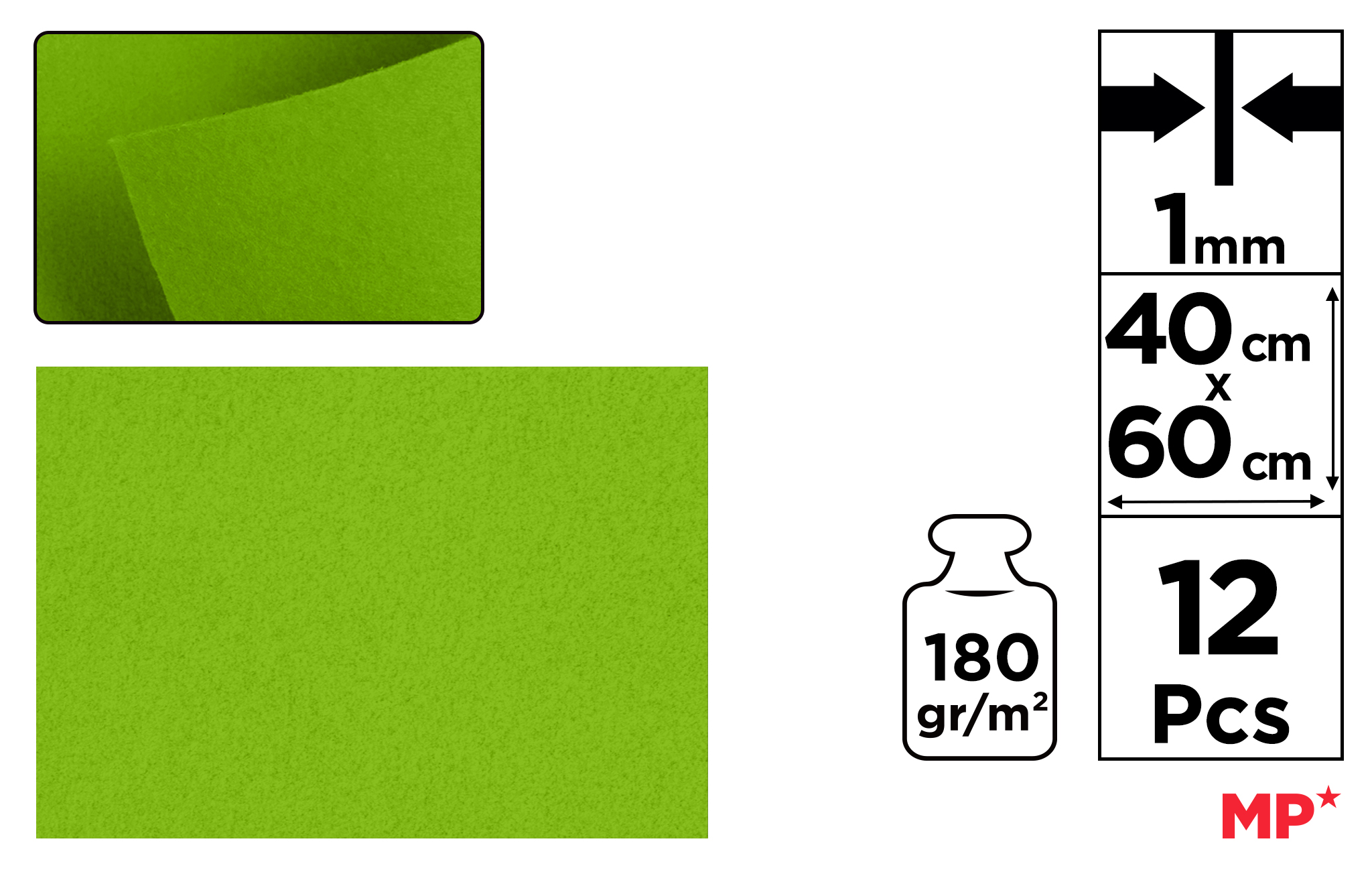 Filc dekoracyjny 40X60CM cytrynowy zielony PN683 MP