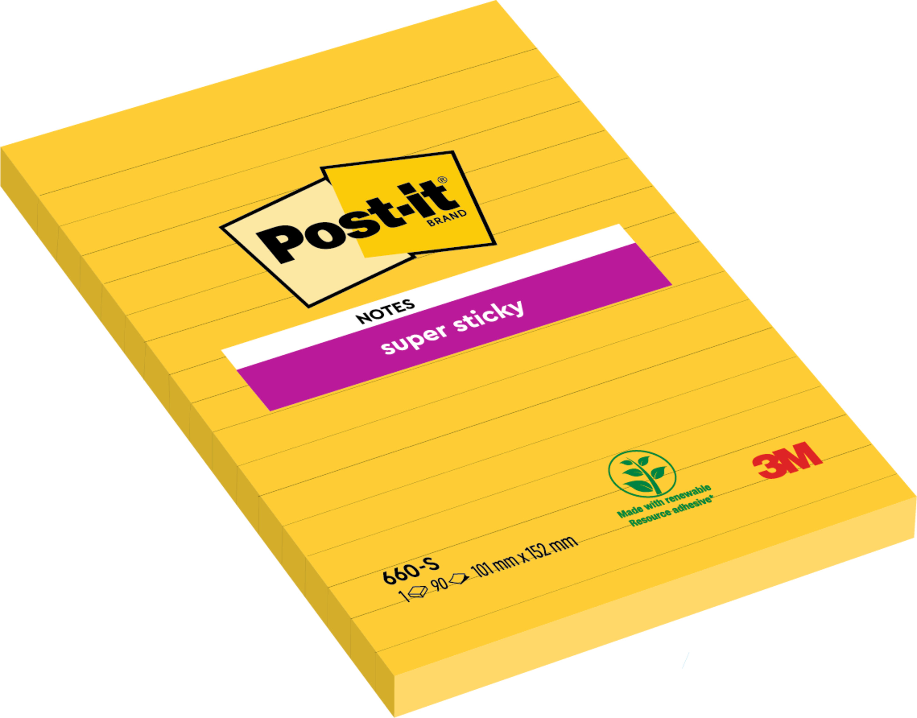 Karteczki samoprzylepne Post-it® Super Sticky XXL, intensywnie żółte w linię 102x152 75k