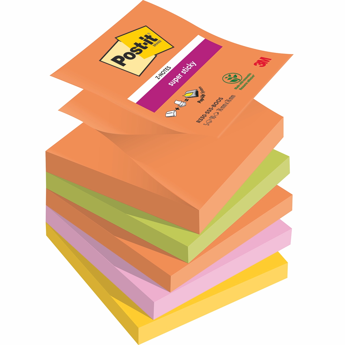 Karteczki samoprzylepne Post-it Super Sticky Z-Notes Boost 76x76mm 5x90k