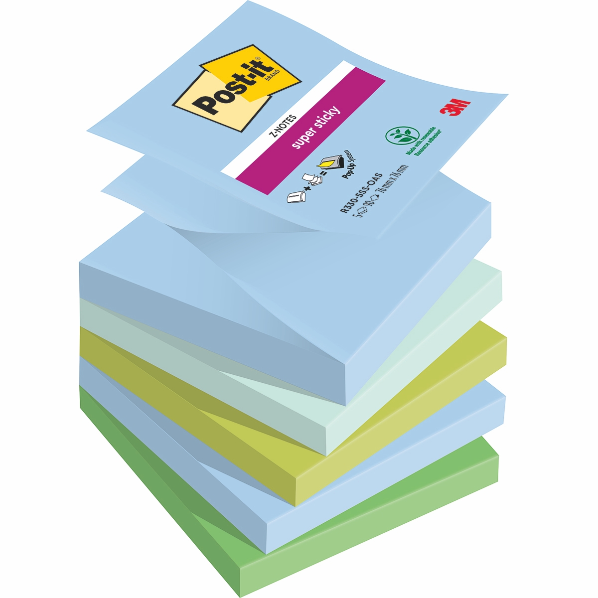 Karteczki samoprzylepne Post-it Super Sticky Z-Notes Oasis 76x76mm 5x90k