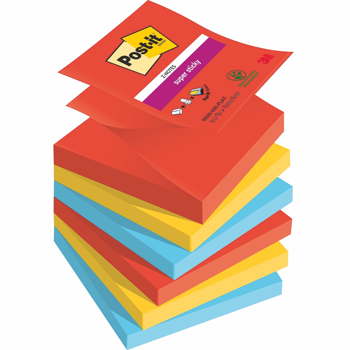 Karteczki samoprzylepne Post-it Super Sticky Z-Notes Playful 76x76mm 6x90k