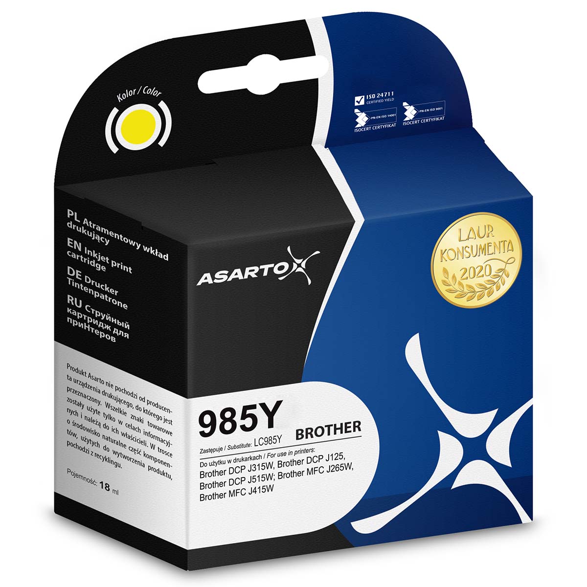 Tusz Asarto Brother 985Y | LC985Y | AS-B985Y | 850k | yellow