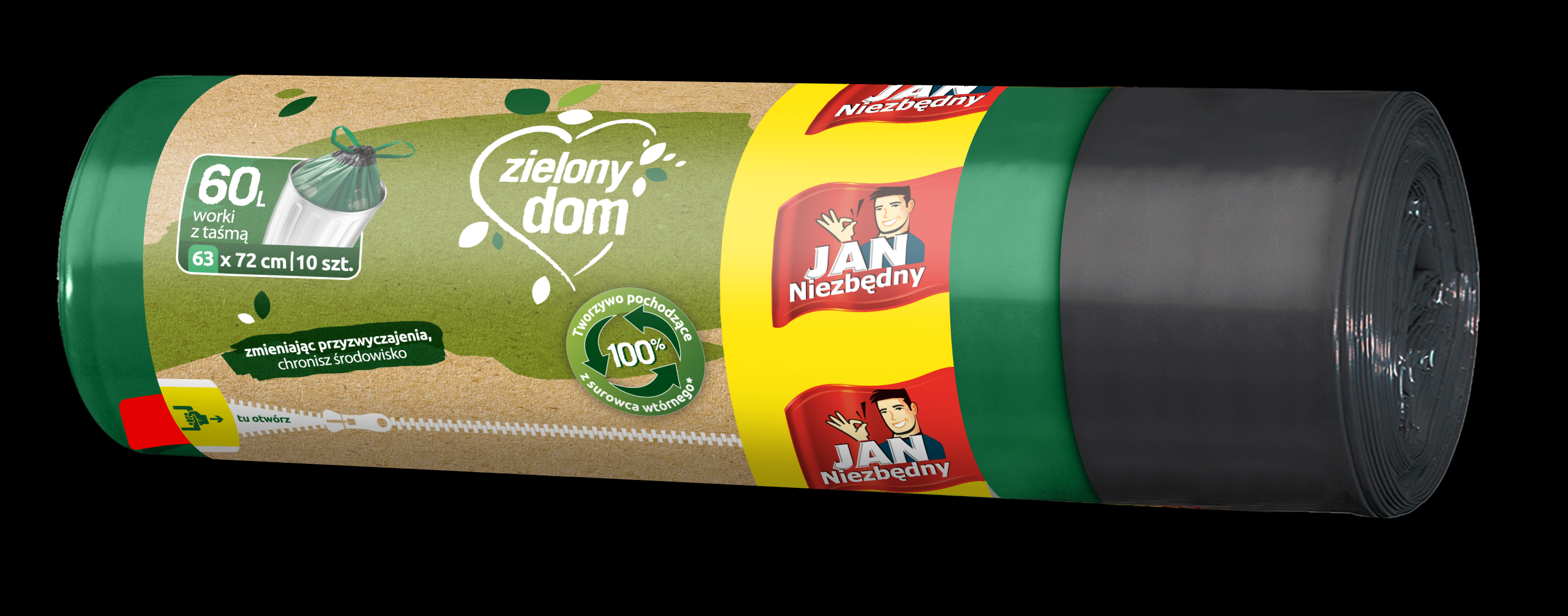 Worki na śmieci 60l LD 10szt. Zielony dom Jan Niezbędny