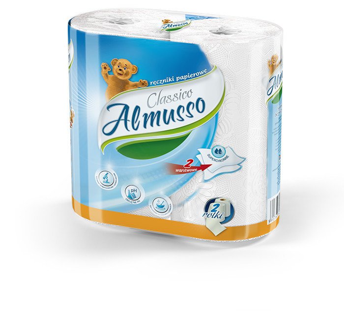 Ręcznik papierowy Almusso Classic, 2-warstwowy, 2 rolki, biały