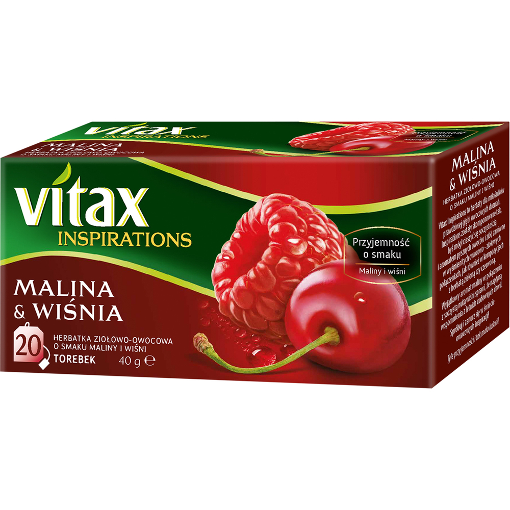 Herbata Vitax malina & wiśnia 20TB