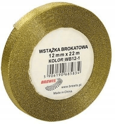 Wstążka brokatowa zlota 12mmx22m WB12-1 Brewis
