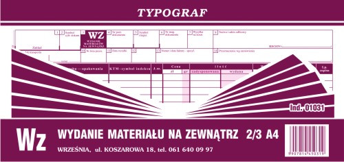 Wydanie materiału na zewnątrz WZ Typograf 1/2 A4