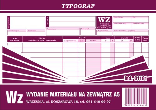 Wydanie materiału na zewnątrz WZ Typograf A5