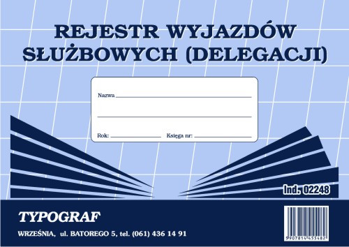 Rejestr wyjazdów służbowych (delegacji) Typograf A5