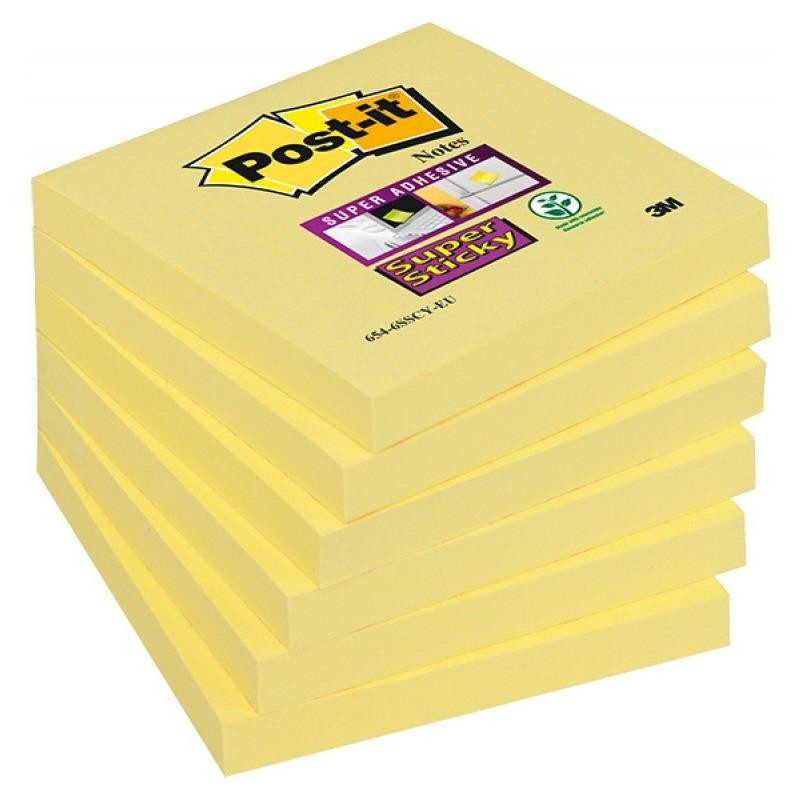 Karteczki samoprzylepne Post-it  76x76 Super Sticky żółty 90k. 654-6SS