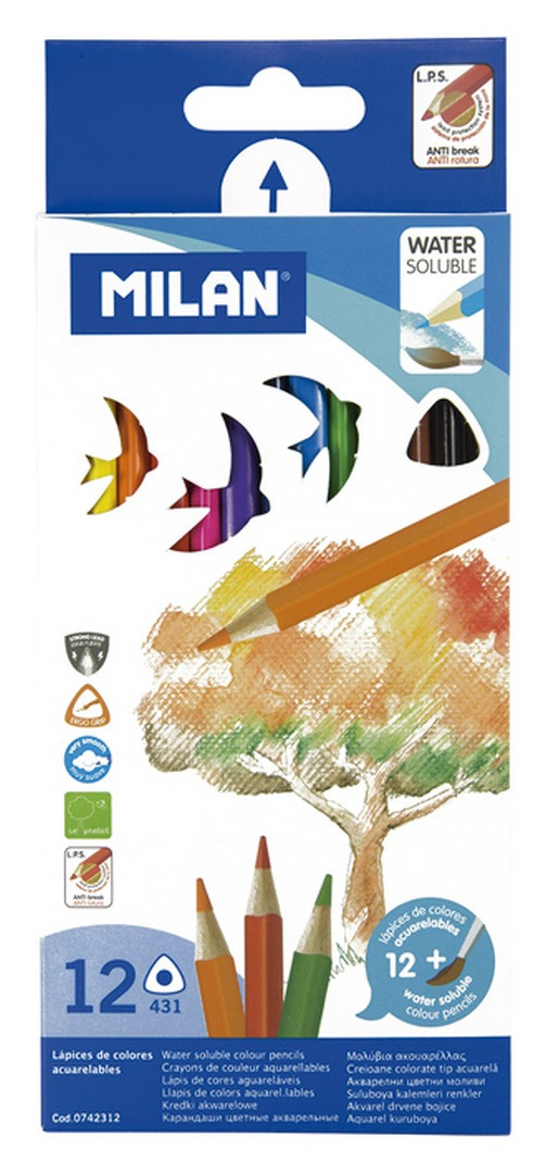 Kredki akwarelowe trójkątne Milan 12kol