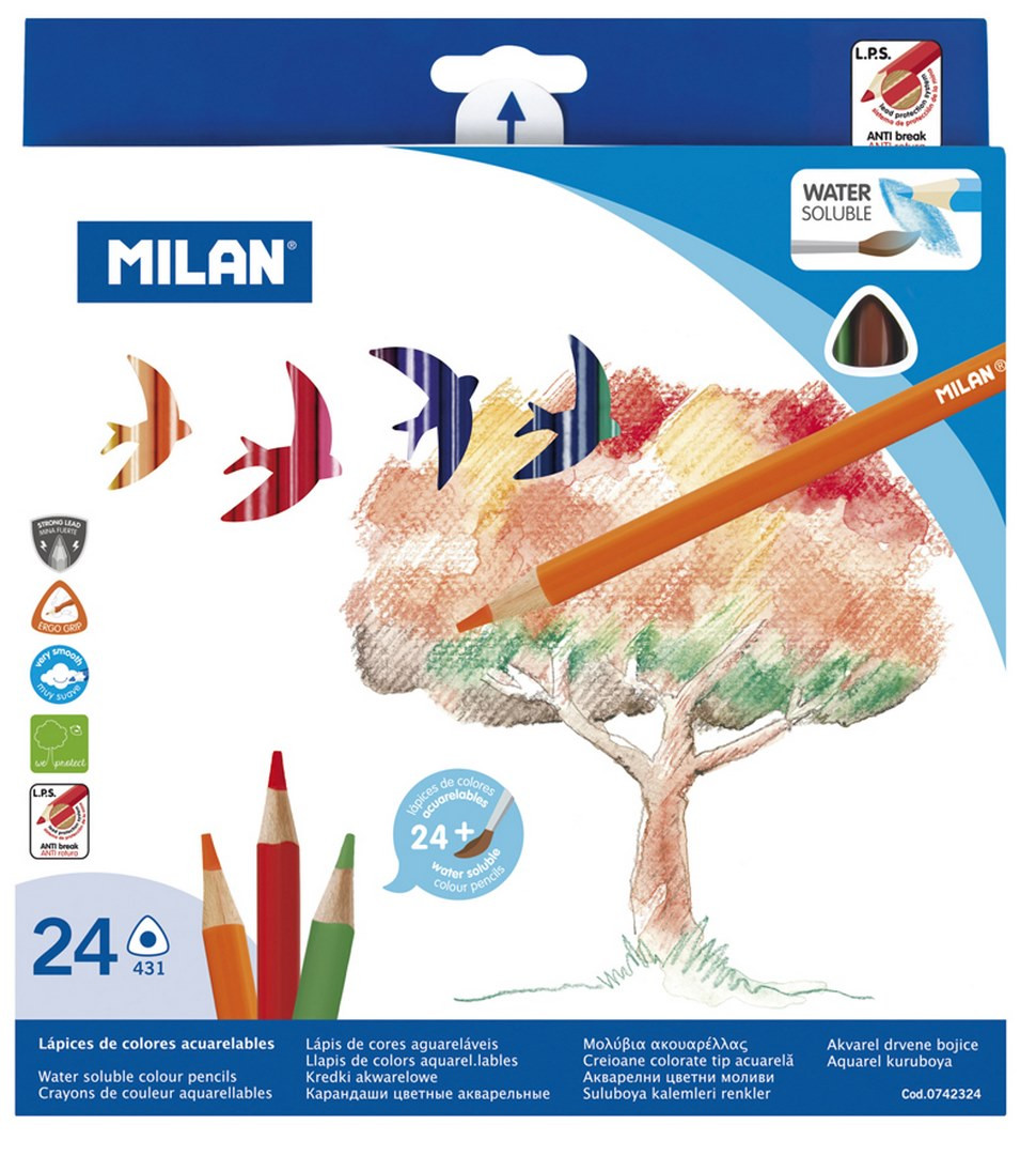 Kredki akwarelowe trójkątne Milan 24kol