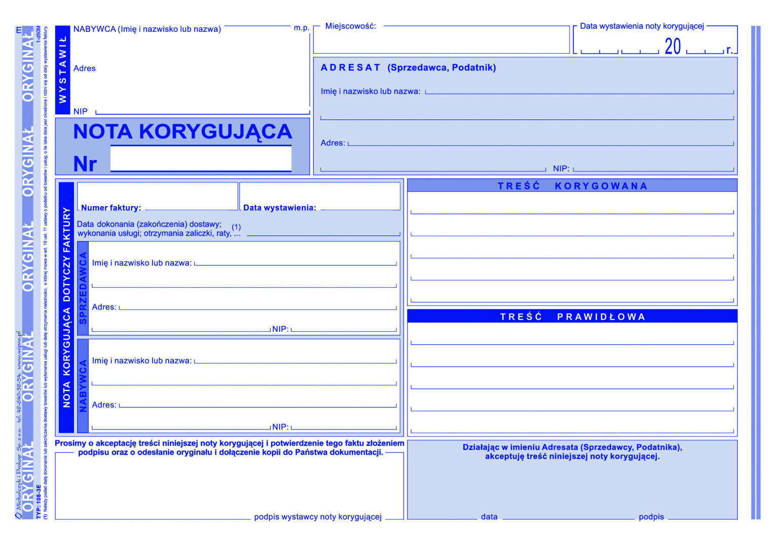 Nota korygująca MiP 108-3E A5