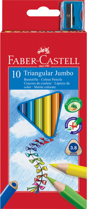 Kredki ołówkowe Faber Castell 10 kolorów Jumbo trójkątne z temperówką