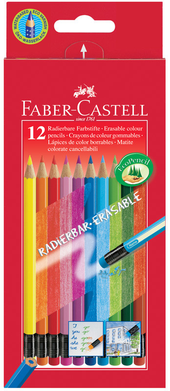 Kredki ołówkowe Faber Castell 12 kolorów z gumką