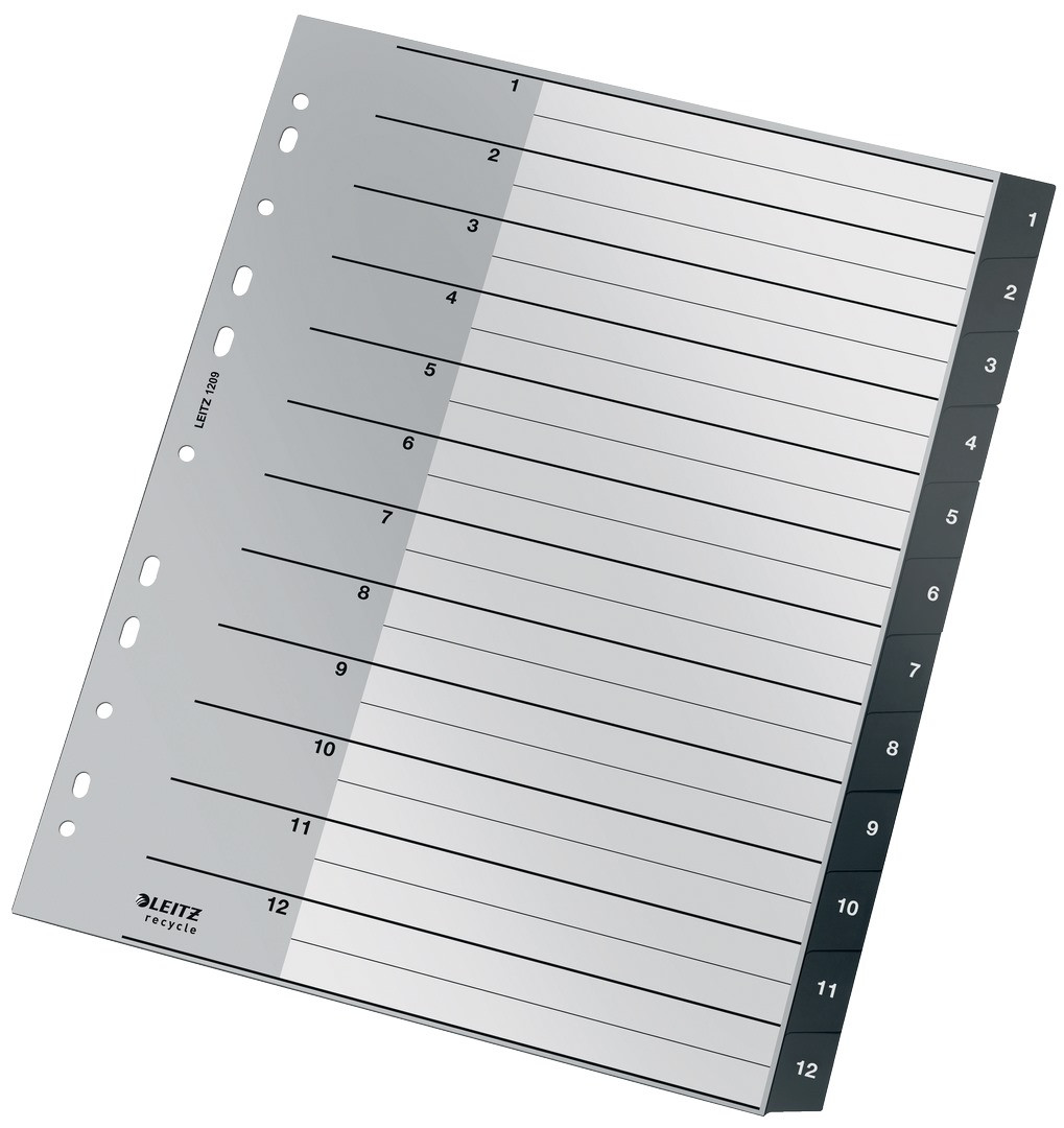 Przekładki A4 1-12 PP czarne Leitz Recycle