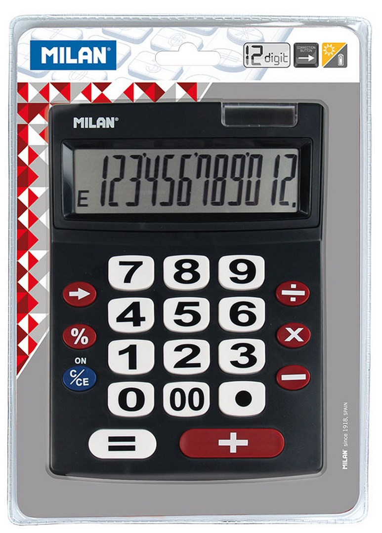 Kalkulator z dużymi klawiszami 12 pozycji, czarny, Milan