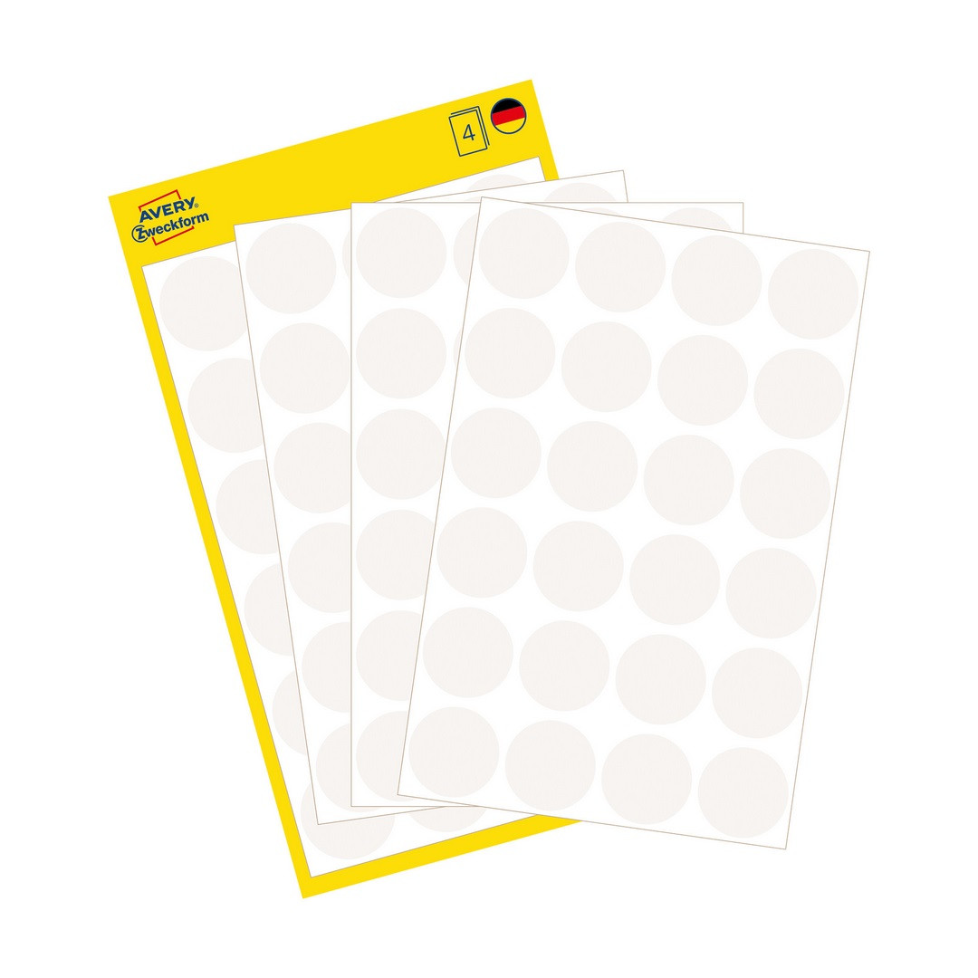 Etykieta biurowa Kropki (koła) śr. 18mm (96szt.) białe 3170 Avery