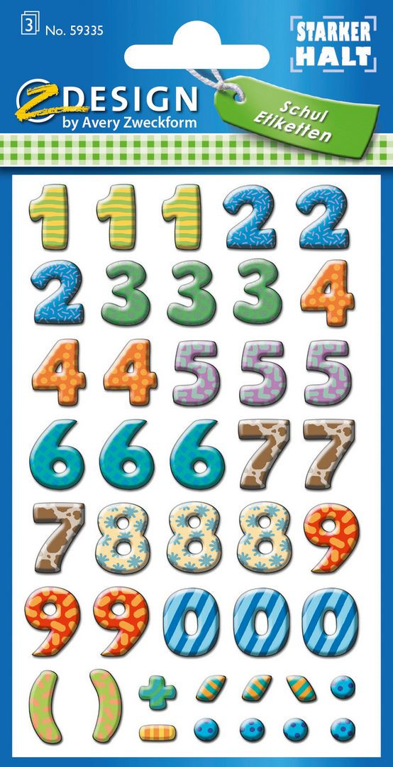 Naklejki z-Design Cyfry papierowe kolorowe 59335 Avery