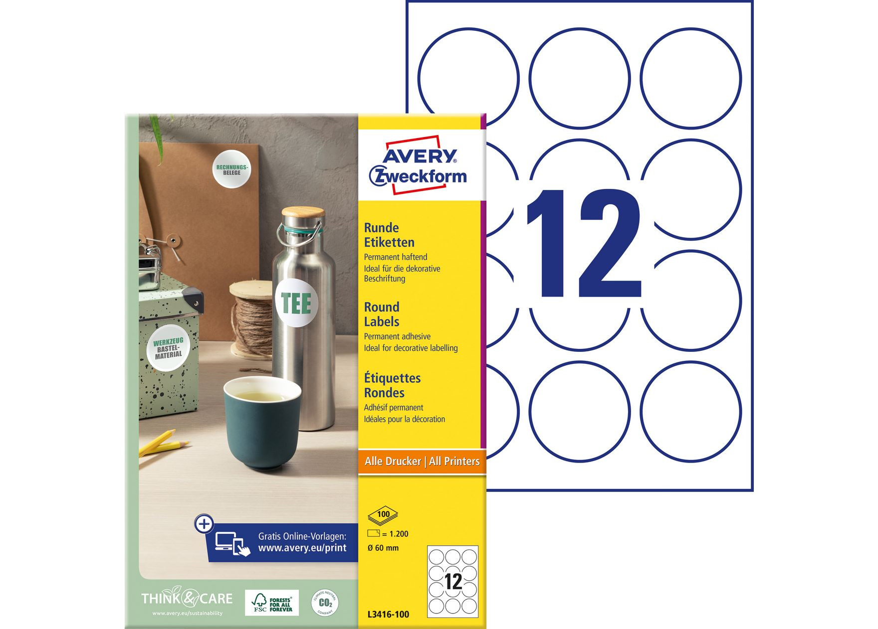 Etykiety uniwersalne Avery Zweckform 3416, 60mm