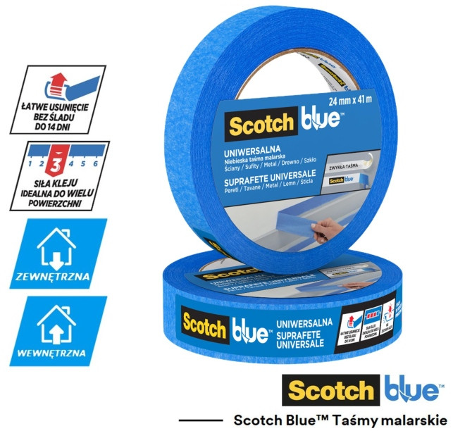 Taśma malarska 3M Scotch Blue niebieska 24mm 3rol