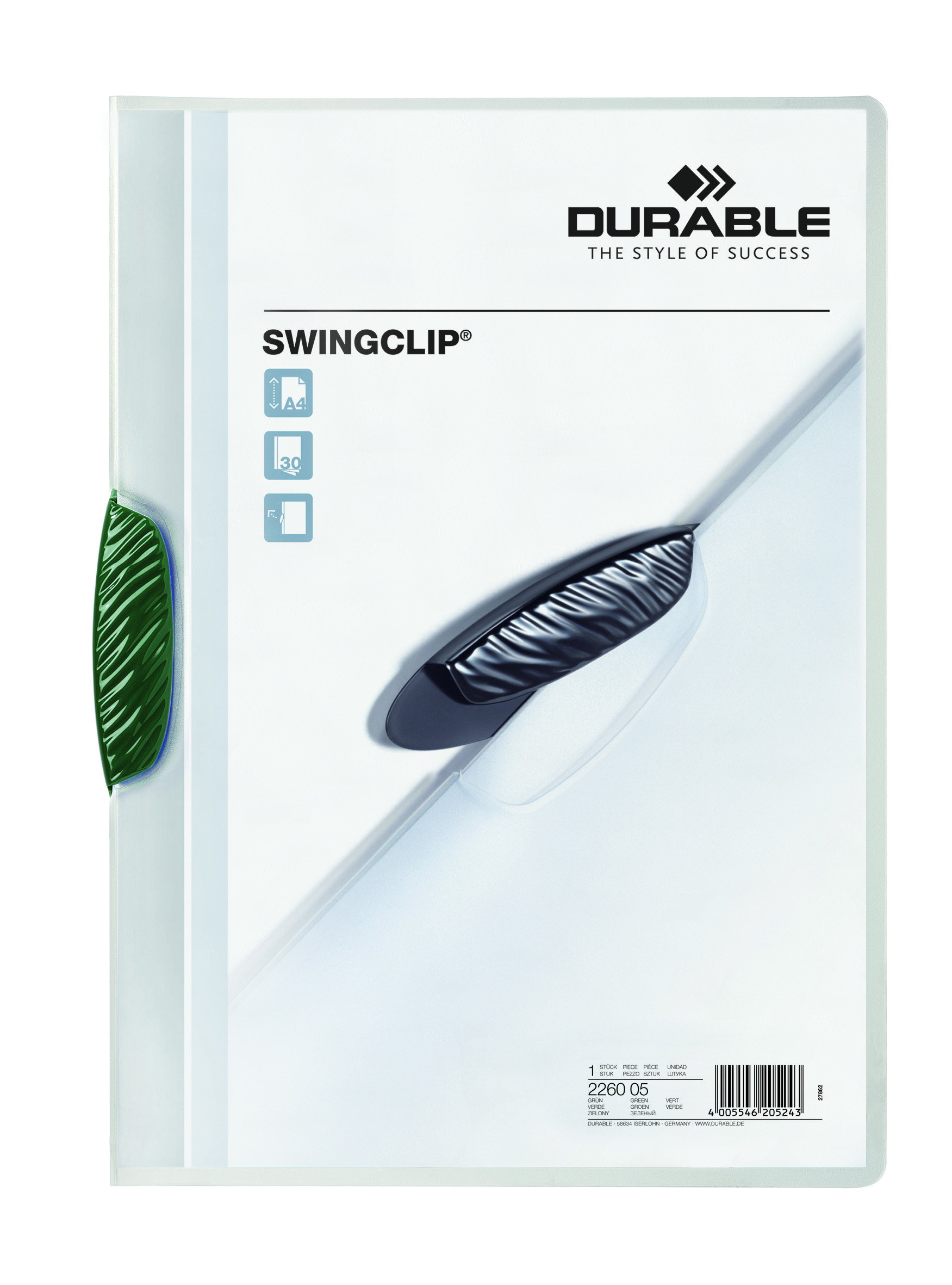Skoroszyt zaciskowy A4/30k. Durable SWINGCLIP zielony