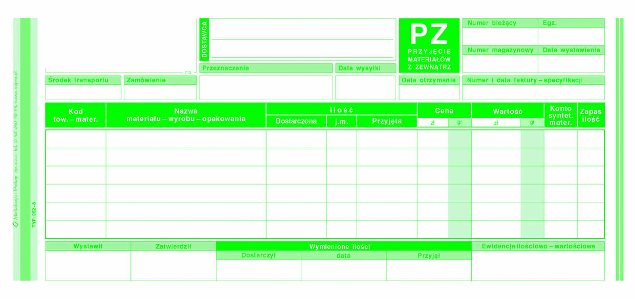Przyjęcie materiałów z zewnątrz PZ MiP 352-8 1/3 A4