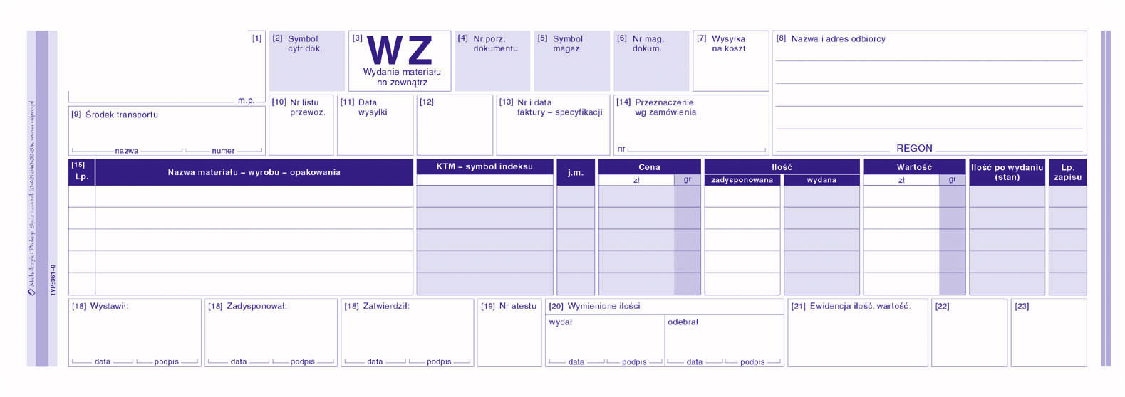 Wydanie materiału na zewnątrz WZ MiP 361-0 1/2 A4