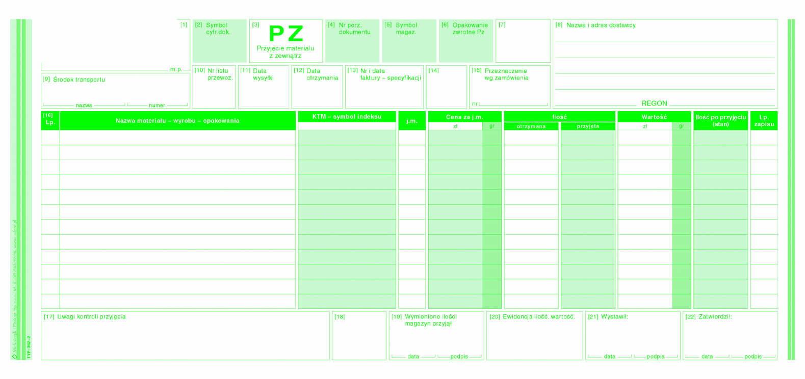Przyjęcie materiałów z zewnątrz PZ MiP 362-2 1/3 A3