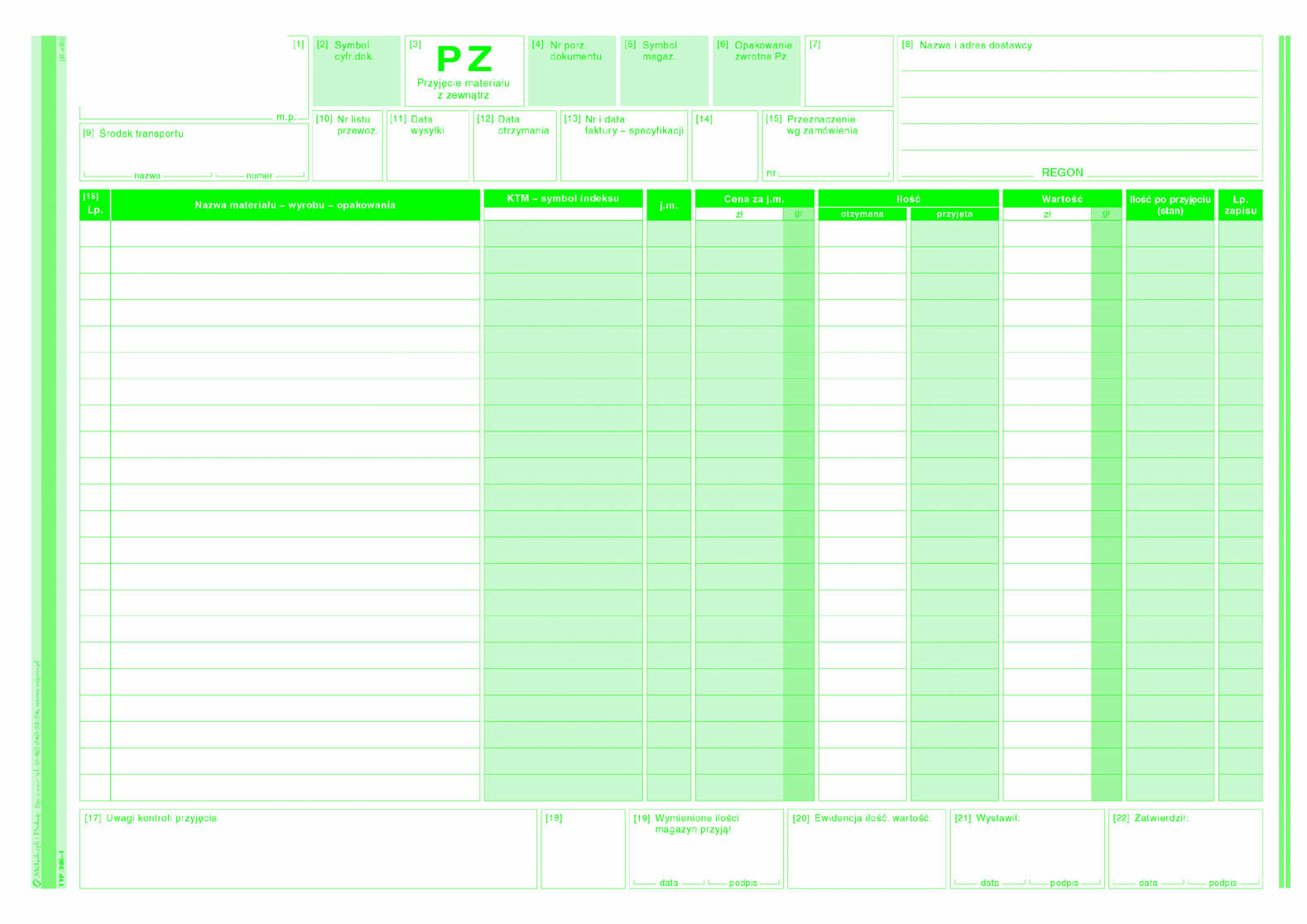 Przyjęcie materiału z zewnątrz MiP 386-1 A4