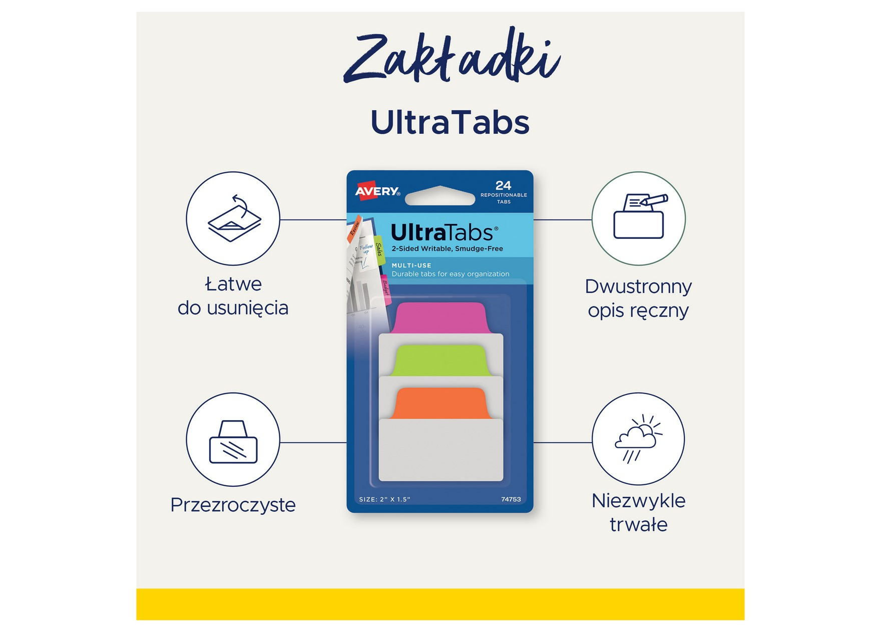 Zakładki indeksujące Ultra Tabs 50,8x38 klasyczne Avery Zweckform
