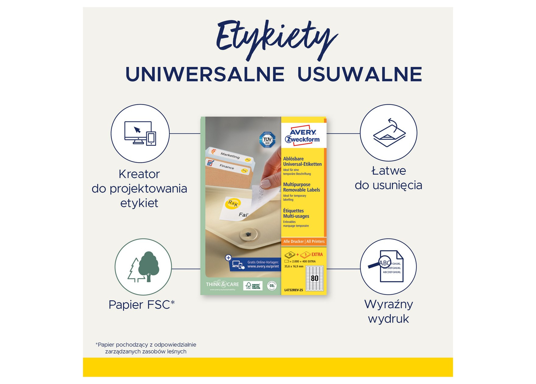 Etykiety uniwersalne usuwalne 63,5x29,6 mm 2700szt. Avery Zweckform