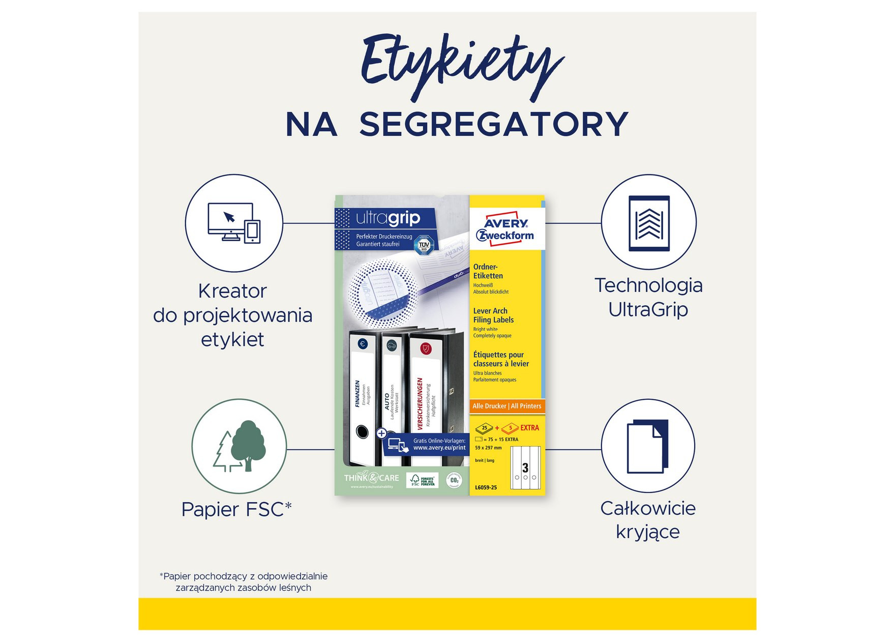 Etykiety na segregatory 38x192 białe Avery Zweckform