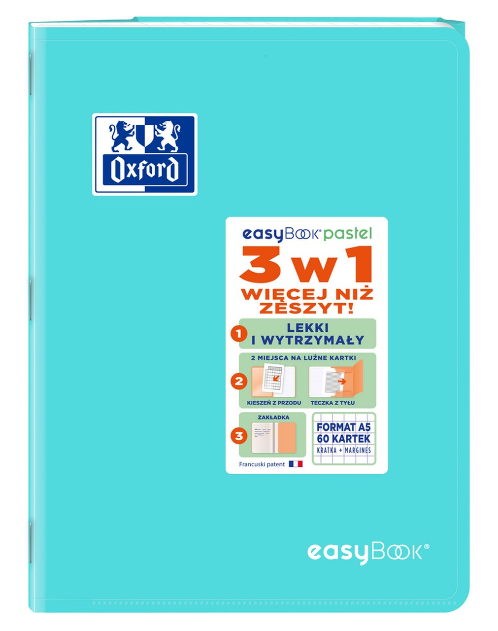 Zeszyt w kratkę Oxford EASYBOOK PASTEL A5/60k MIX