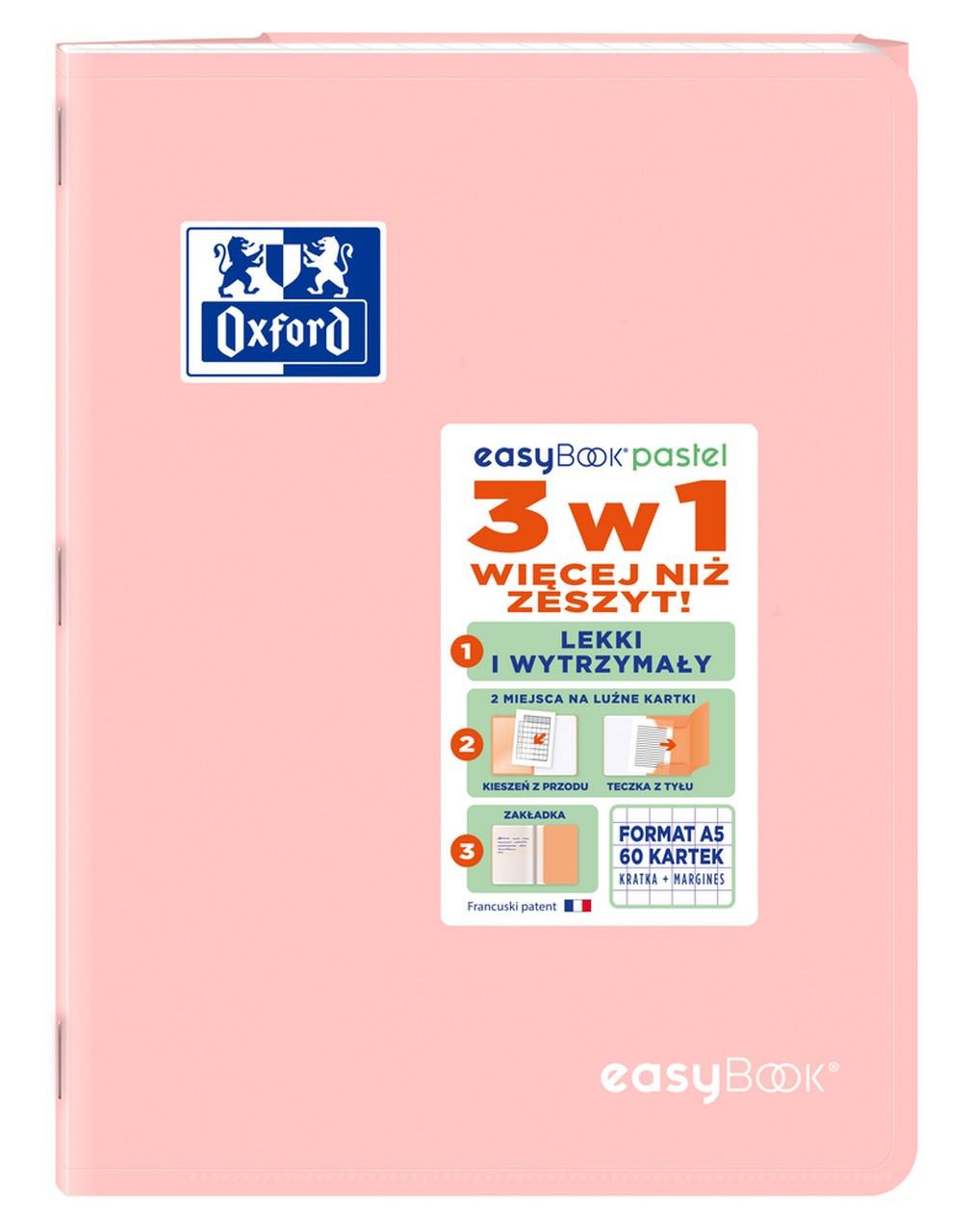 Zeszyt w kratkę Oxford EASYBOOK PASTEL A5/60k MIX
