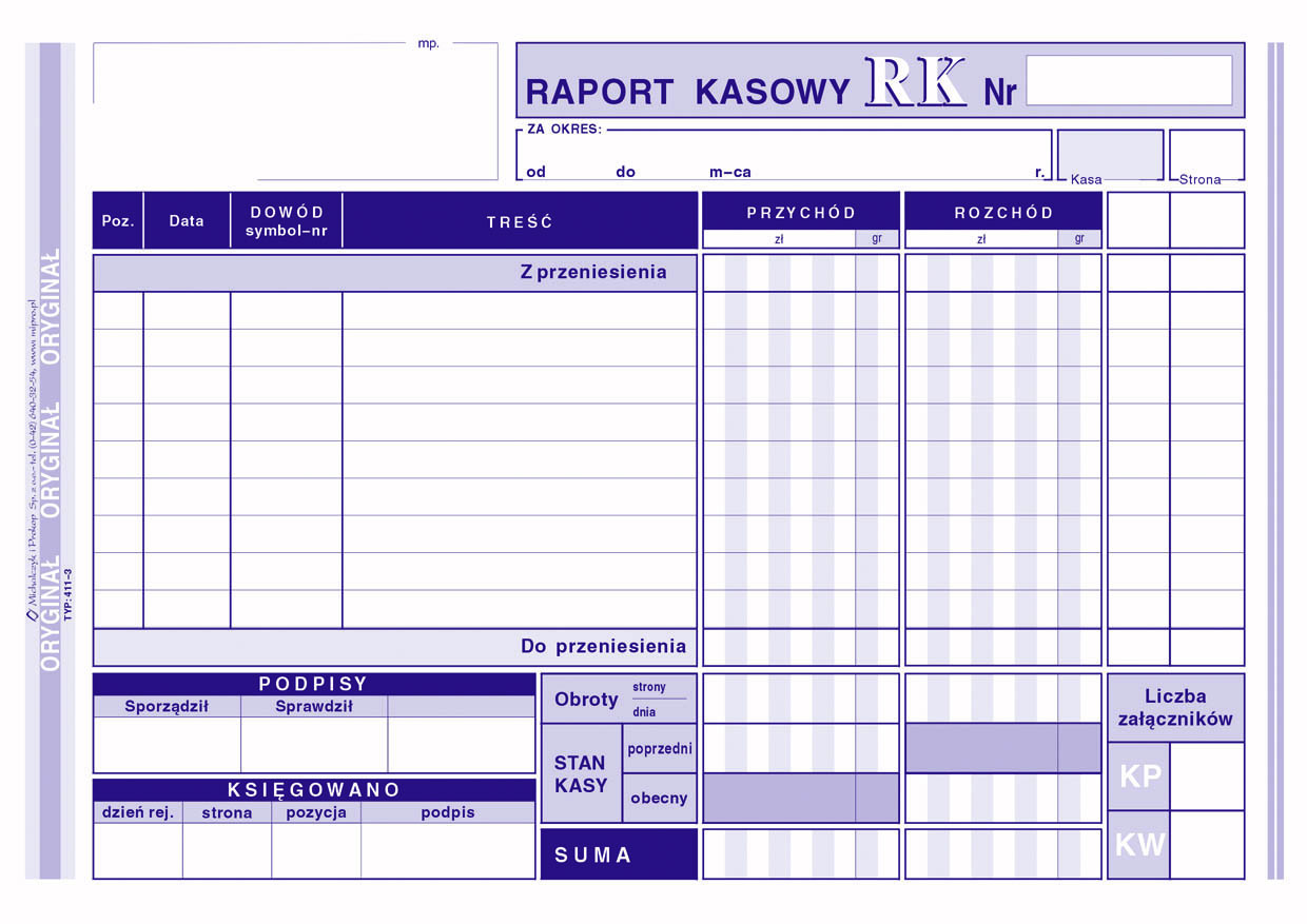 Raport kasowy MiP 411-3 A5
