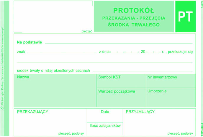 Protokół przekazania/przyjęcia środka trwałego MiP 423-5 A6
