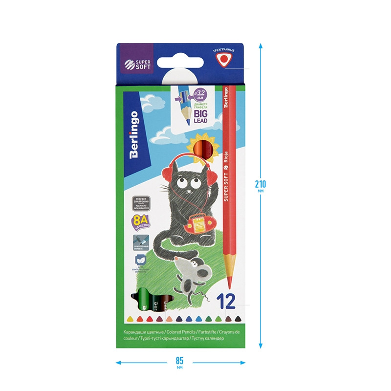 Kredki ołówkowe trójkątne SuperSoft 12 kolorów Berlingo