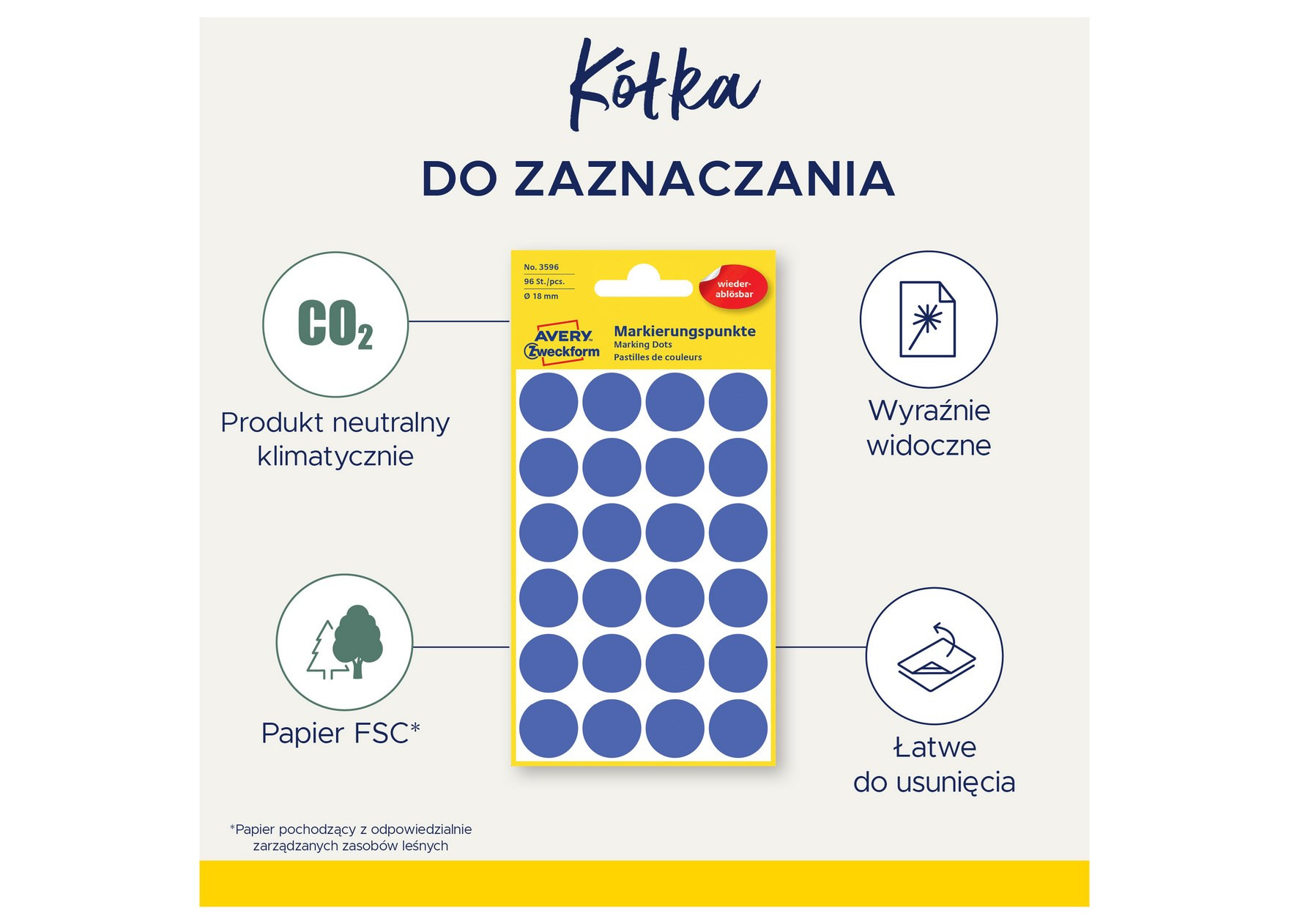 Kółka do zaznaczania Avery Zweckform 416/8mm niebieskie