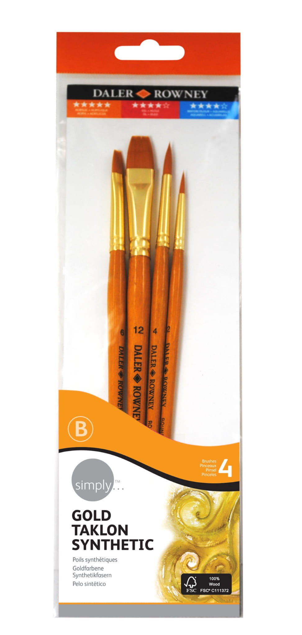 Zestaw pędzli Gold Taklon Syn.(4) z krótką rączką 216920401 Fila