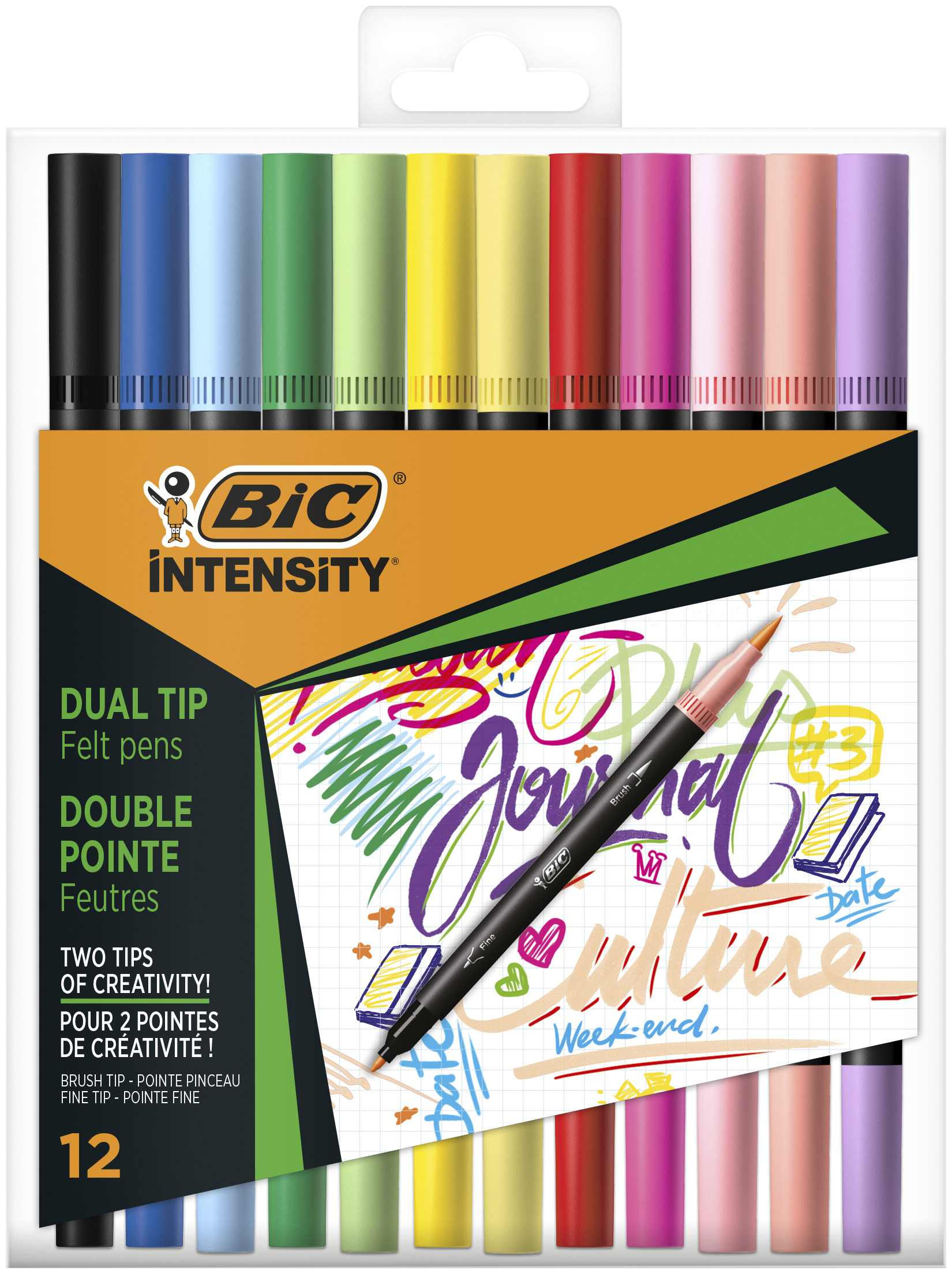 Pisaki dwustronne pędzelkowe 12szt  Intensity Dual Tip Classic + Pastel BIC