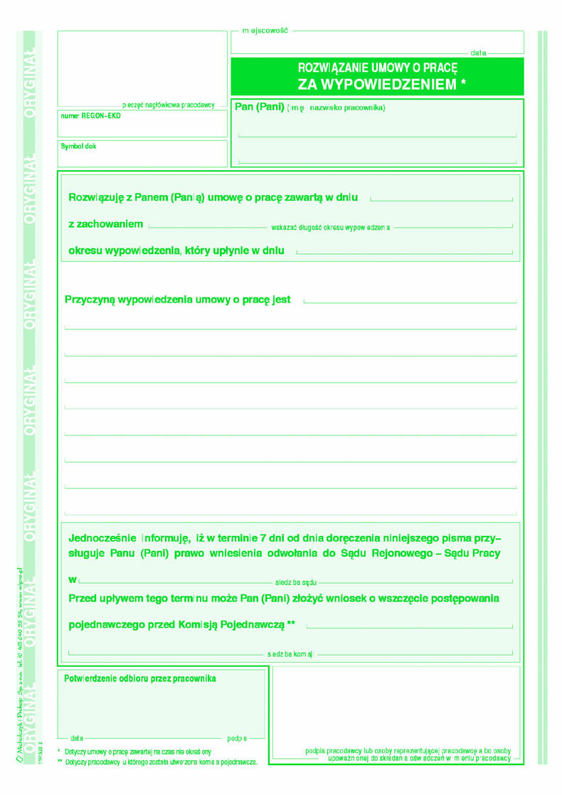 Rozwiązanie umowy o prace za wypowiedzeniem MiP 520-3 A5