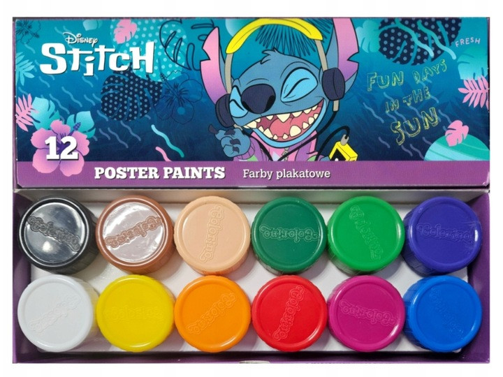 Farby plakatowe 12 kol. 20ml  Disney Core Stitch Patio